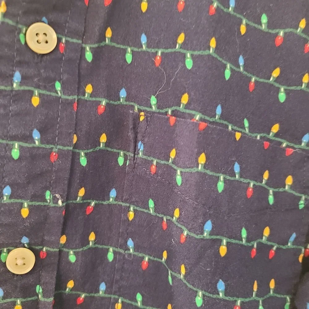 Boys Navy Shirt String Of Holiday Lights
